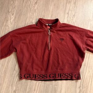 GUESS Burgundy Half-Zip Cropped Pullover